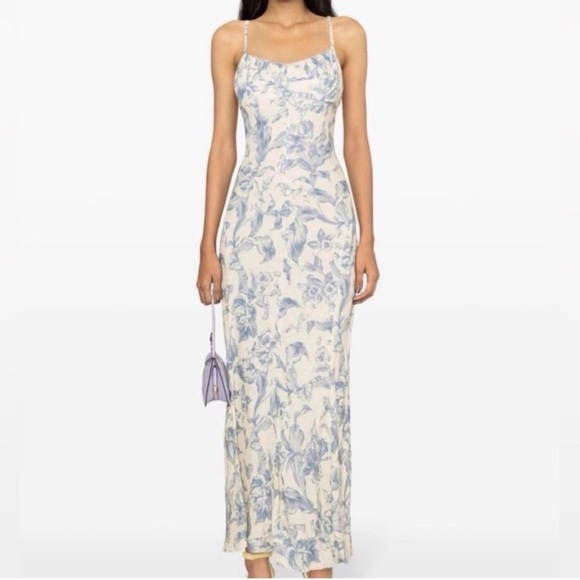Sandro Dresses & Skirts - Sandro Joselle Cream and Blue FloralMaxi Dress Women’s XL